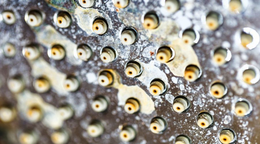 Close-up of a grater with wear and food residue, emphasizing kitchen utility for Clark's Home Services' plumbing solutions.